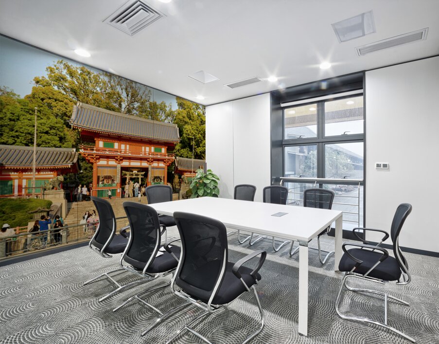 Kyoto Yasaka shrine temple with visitors and trees in background Wall Printing