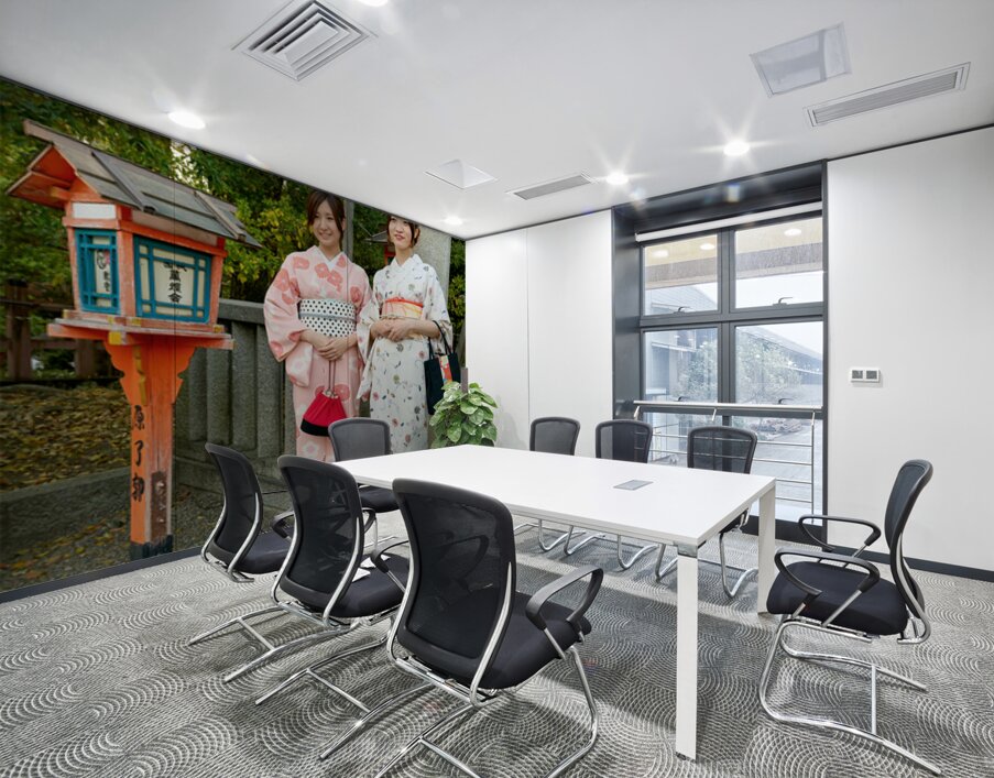 Young women in traditional kimono at Yasaka Shrine in Kyoto Wall Printing