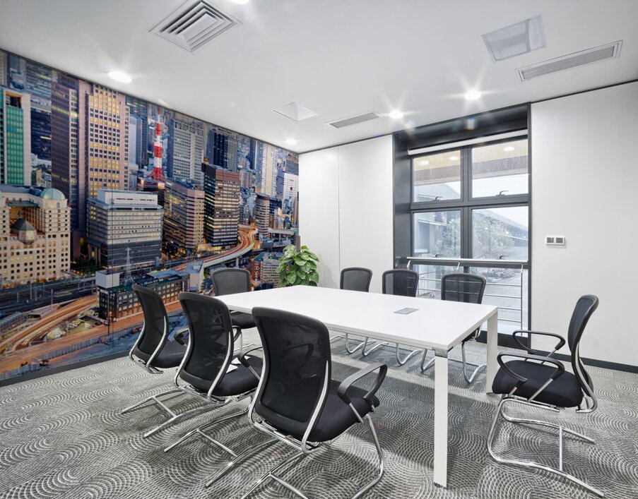 Osaka financial district at dusk with city lights and busy stree Wall Printing