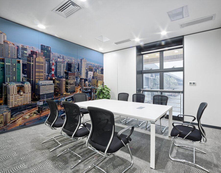 Osaka business district at dusk with city lights and buildings Wall Printing