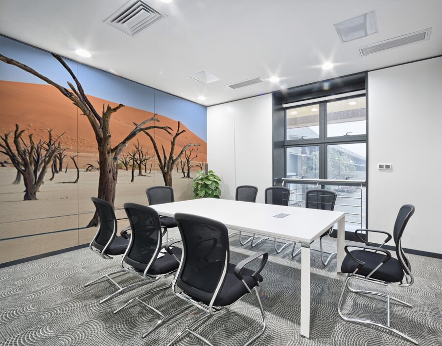 Dried camel thorn trees in Deadvlei pan in Namibia Wall Printing