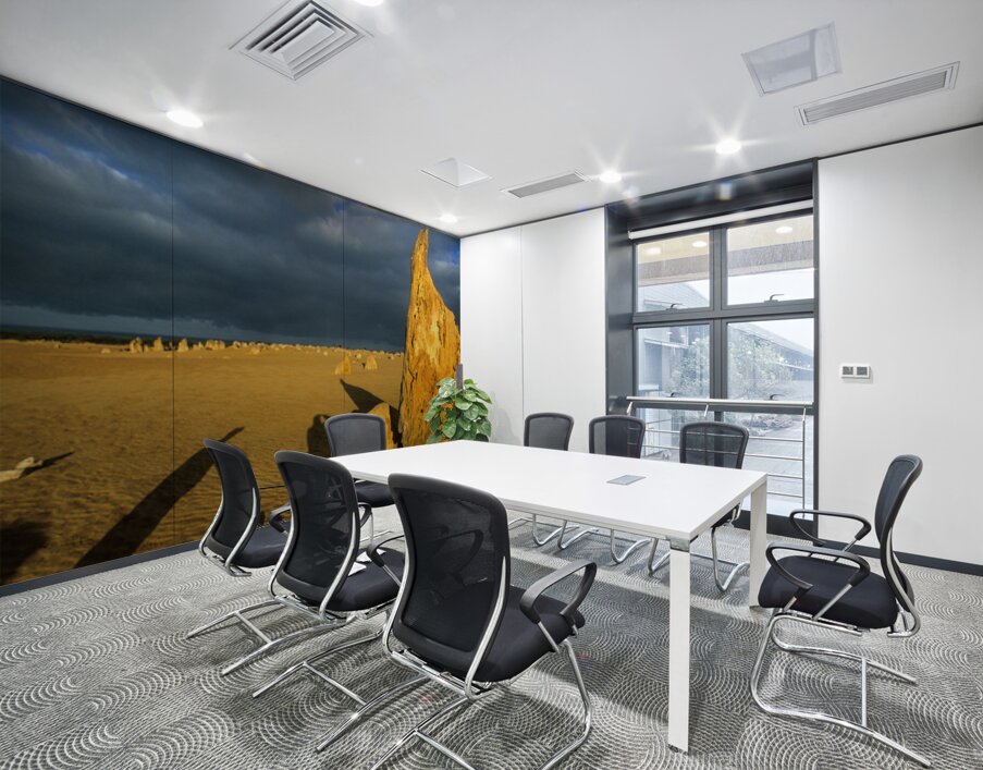 Photographers shadow falls on the Pinnacles desert at sunset. Wall Printing