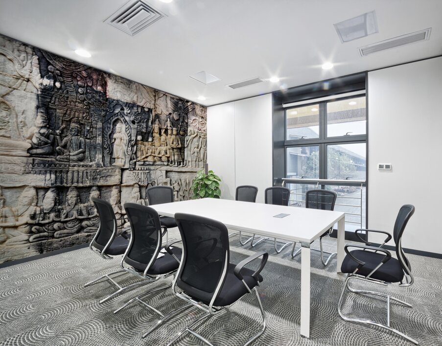 Ancient stone bas reliefs depicting figures and decorative eleme Wall Printing