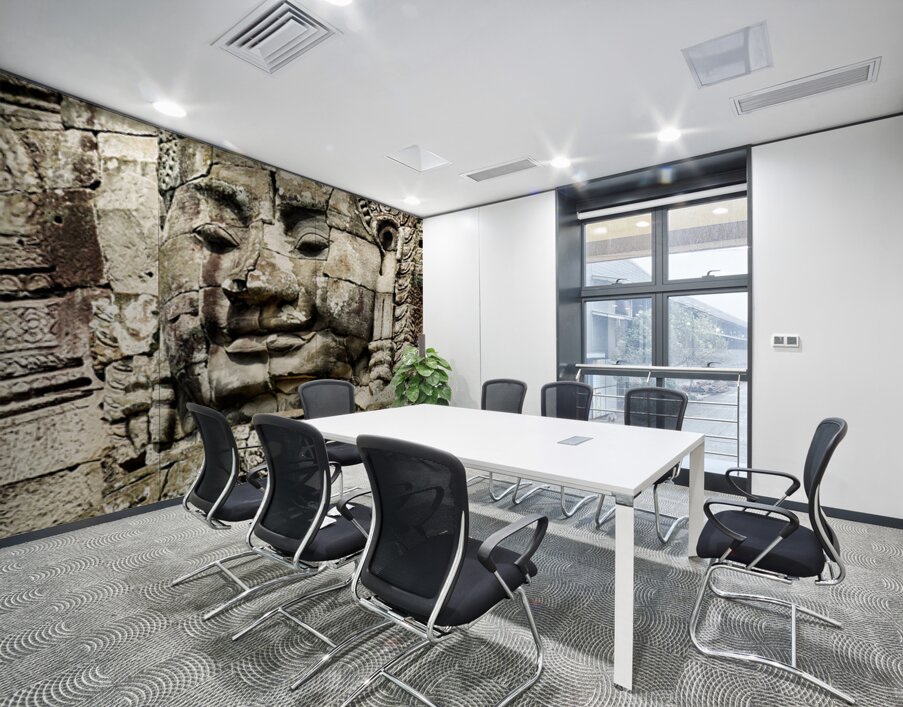Serene stone face carving Bayon temple Angkor. Wall Printing