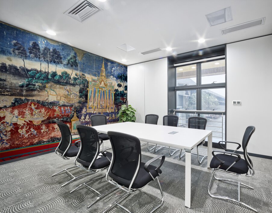 Ancient mural depicting temple figures and scenes of life. Wall Printing