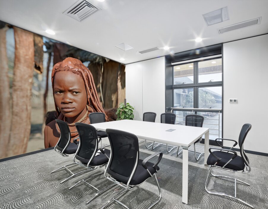 Traditional hair headdress of a woman in Himba village of Namibi Wall Printing