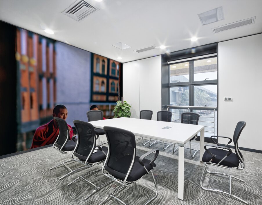 Bhutanese monks using a mobile phone. Wall Printing