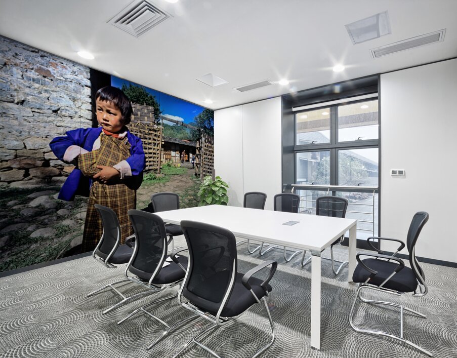 Young child in traditional Bhutanese dress in village. Wall Printing