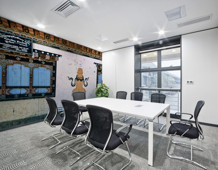 Phallus painting on a building wall with windows and shop sign. Wall Printing