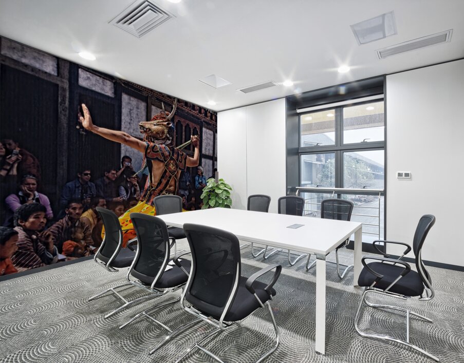 Bhutanese masked deer dancer performs for an attentive audience. Wall Printing