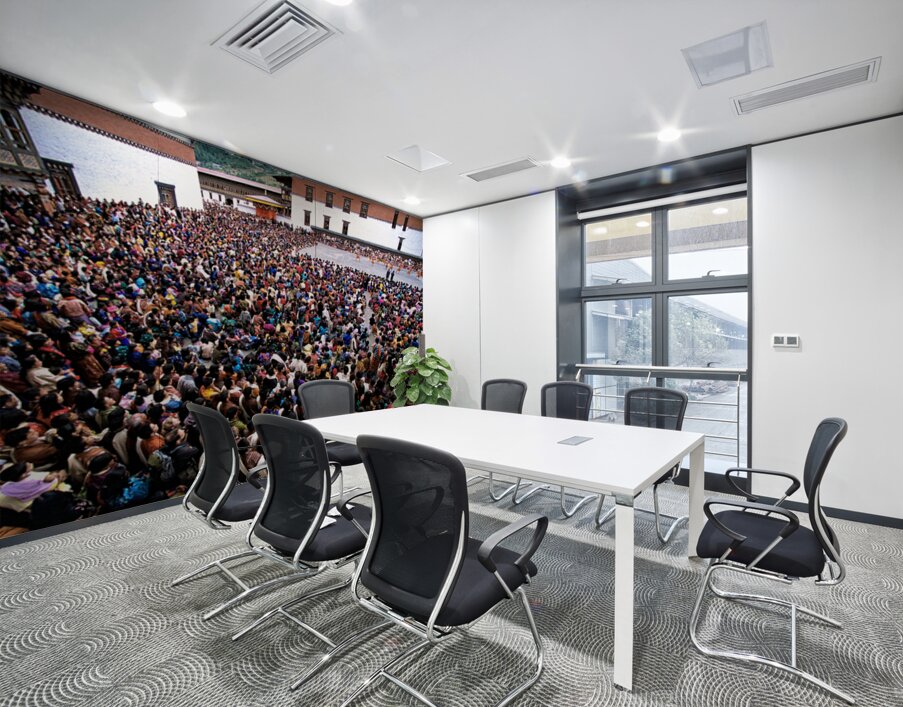 Bhutanese festival: crowd watches traditional dance in monastery Wall Printing