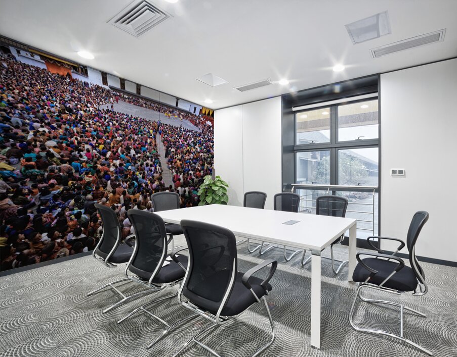 Large crowd watches traditional dance performance at outdoor fes Wall Printing