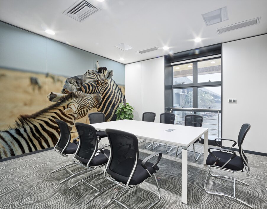 Zebras cuddle together in the wild at Etosha National Park in Na Wall Printing