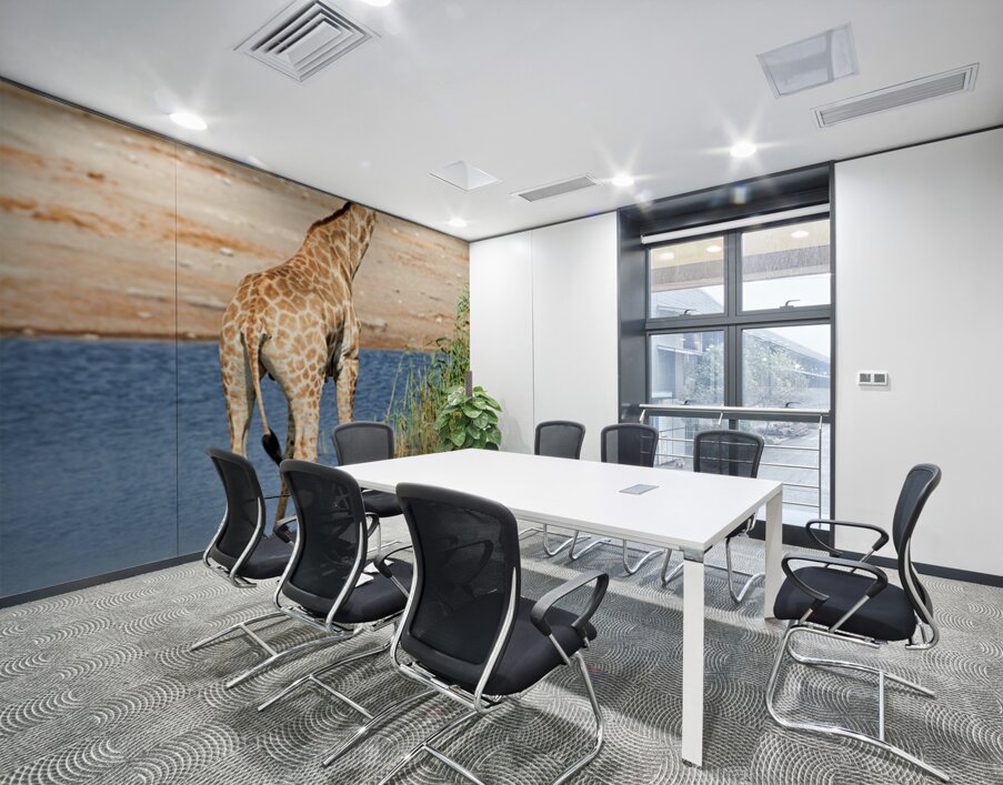 Giraffe drinks water at a waterhole in Etosha National Park Nami Wall Printing