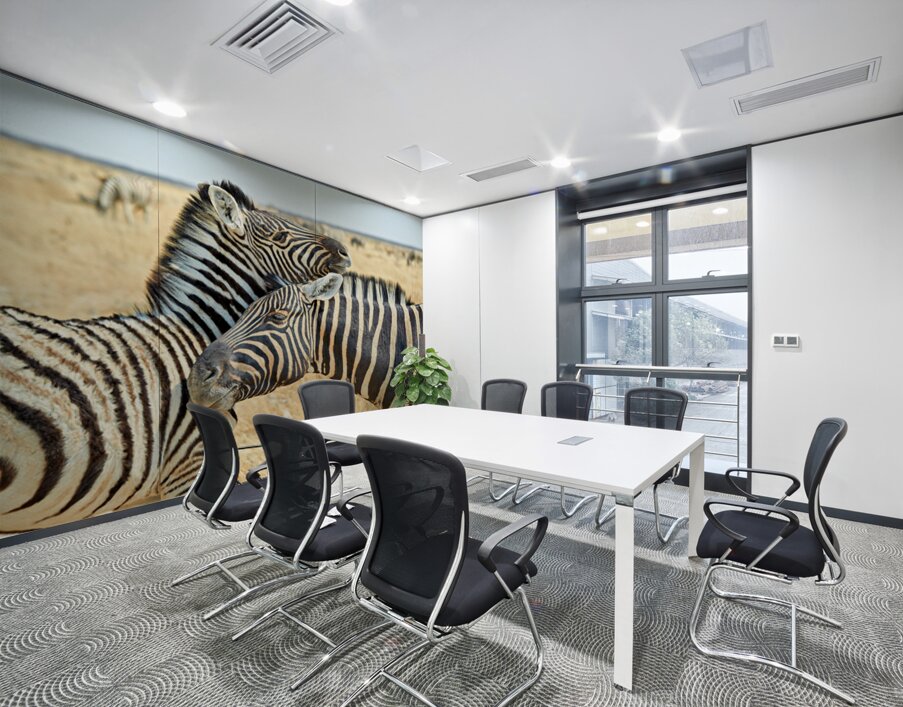 Zebras cuddle in Etosha National Park in Namibia during daylight Wall Printing