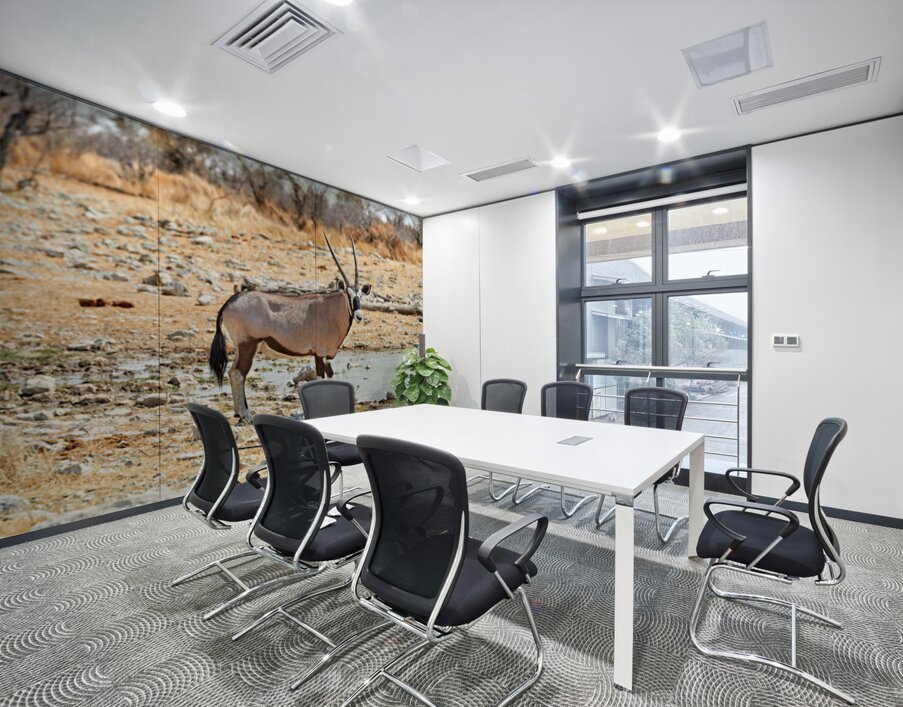 Gemsbok oryx drinking near water in Etosha National Park Namibi Wall Printing