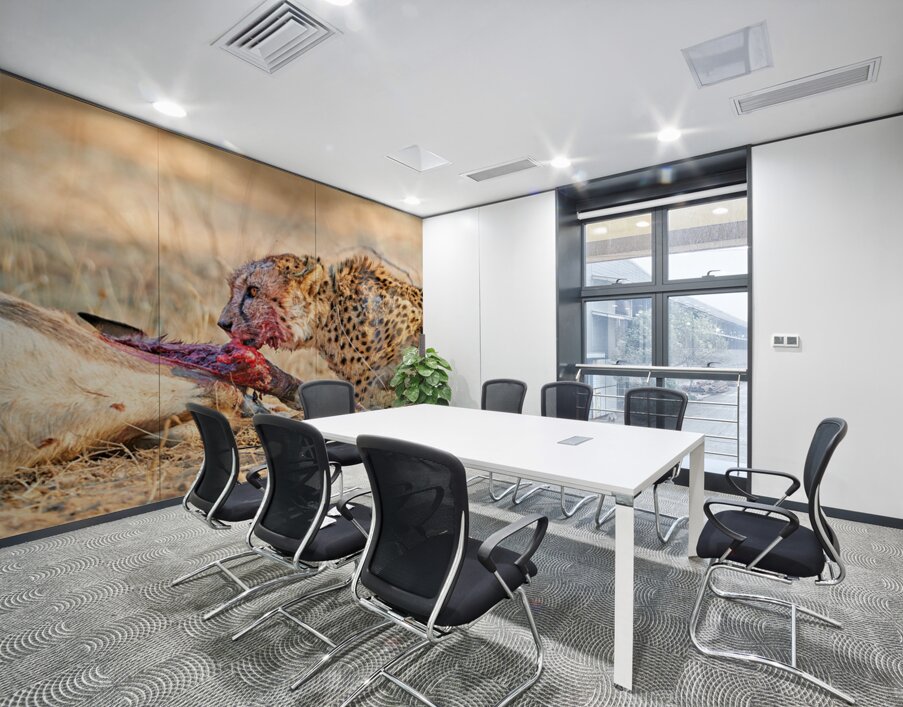 Cheetah feeding on prey in Okonjima Reserve Namibia Wall Printing