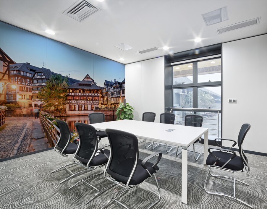 Evening in Petit France with timber framed houses by water Wall Printing