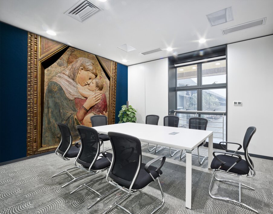 Visitors admire Madonna and Child sculpture by Donatello in muse Wall Printing