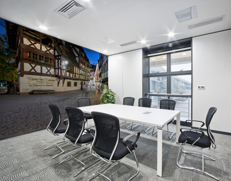 Colorful timber houses and people walking in Strasbourg at night Wall Printing