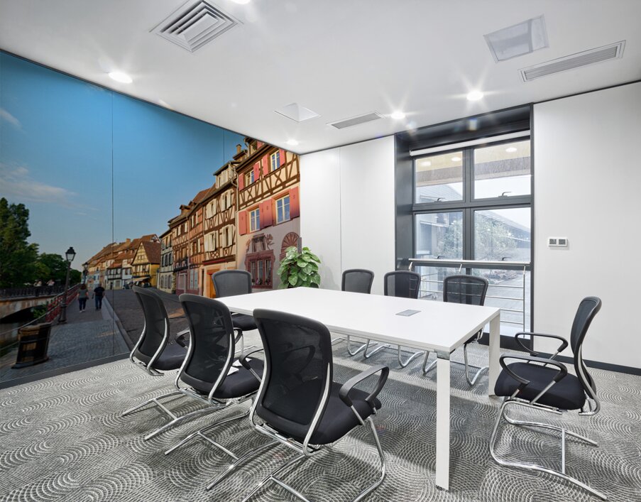 People walking along the canal in Petite Venise Colmar during ev Wall Printing