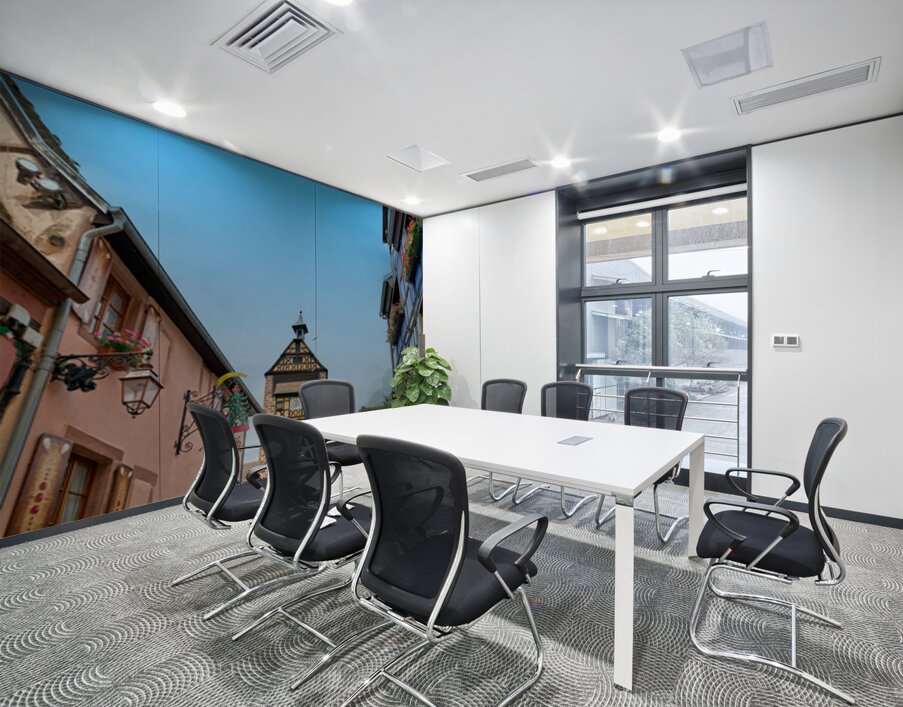 Tourists stroll through historic streets in Riquewihr Alsace Wall Printing