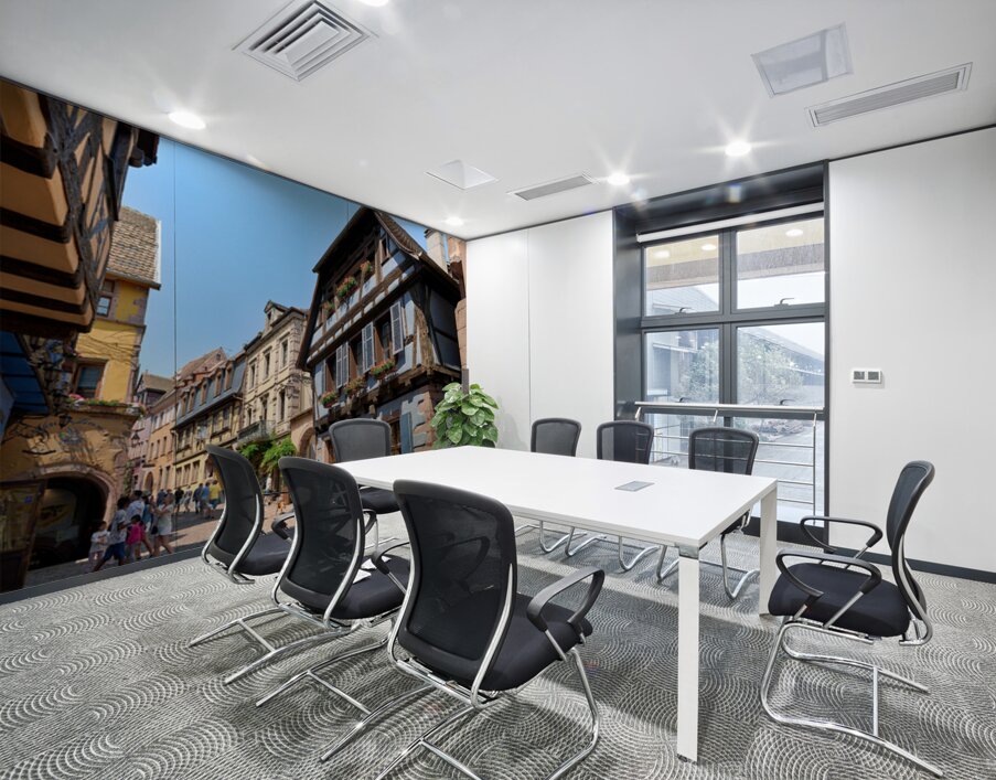 Visitors discover timber houses in Riquewihr Alsace Wall Printing