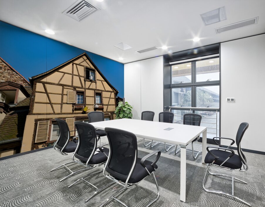 Timber framed houses in Colmar with clear blue sky above Wall Printing