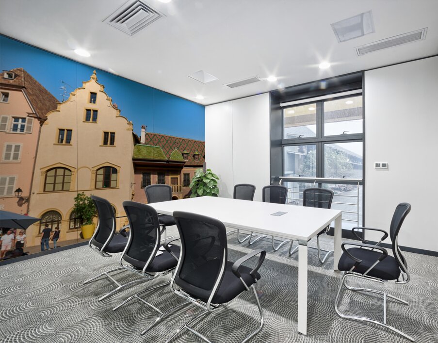 Visitors gather at Koifhus old custom house in Colmar Alsace Wall Printing