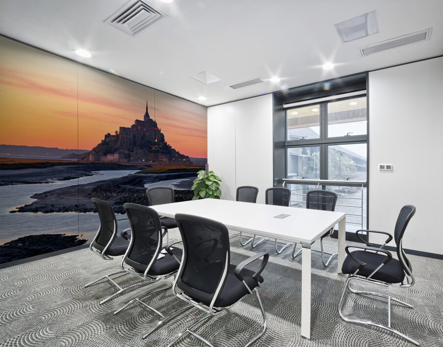 Mont Saint Michel in Normandy at dusk with river and landscape Wall Printing