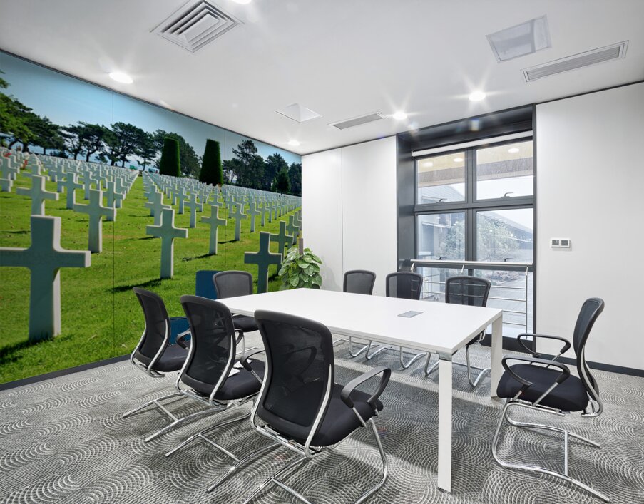 Grave markers at Normandy American Cemetery in Colleville sur Me Wall Printing