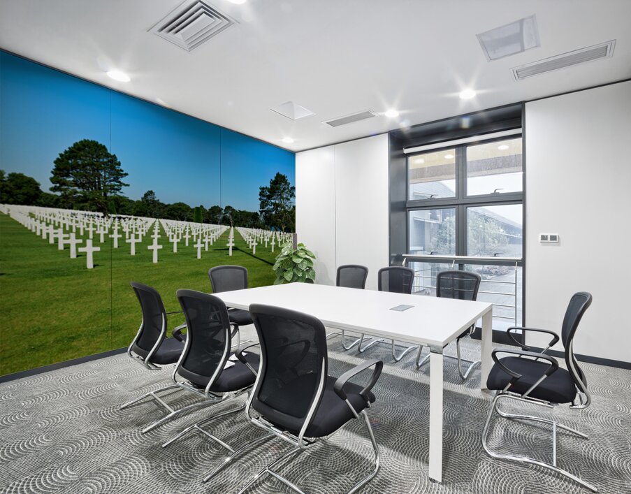Grave markers at Normandy American Cemetery in Colleville sur Me Wall Printing