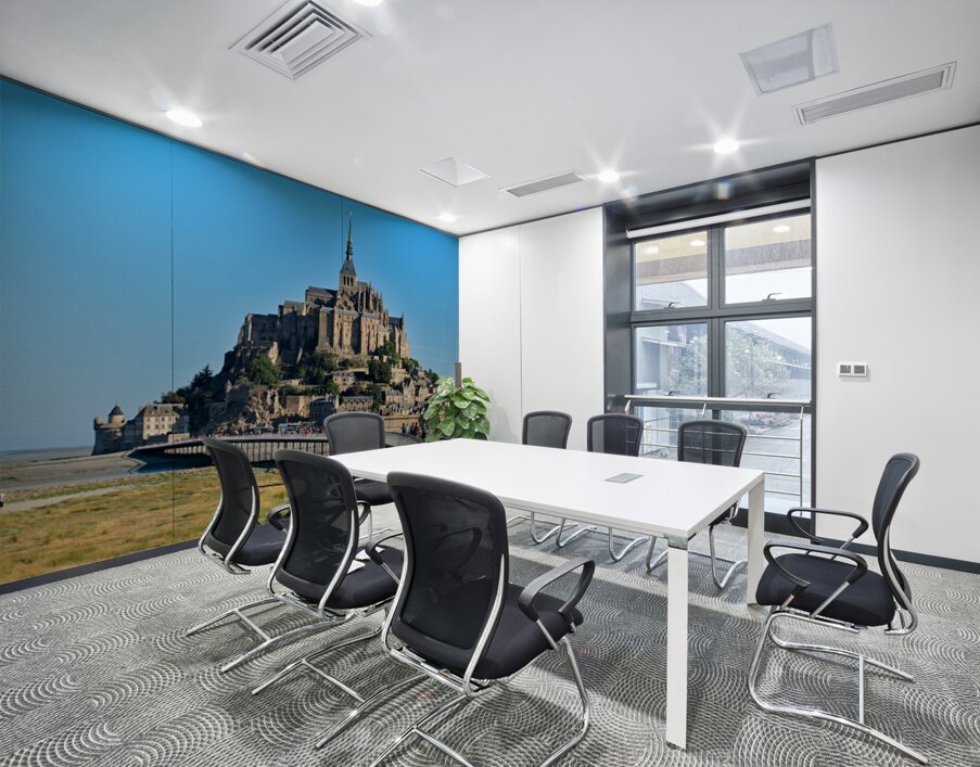 Tourists walking along the path to Mont Saint Michel in Normandy Wall Printing