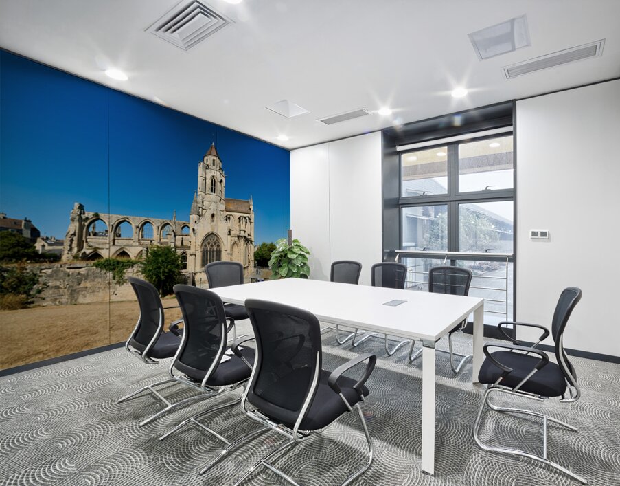 Church of Saint Etienne le Vieux stands in ruins in Caen France Wall Printing