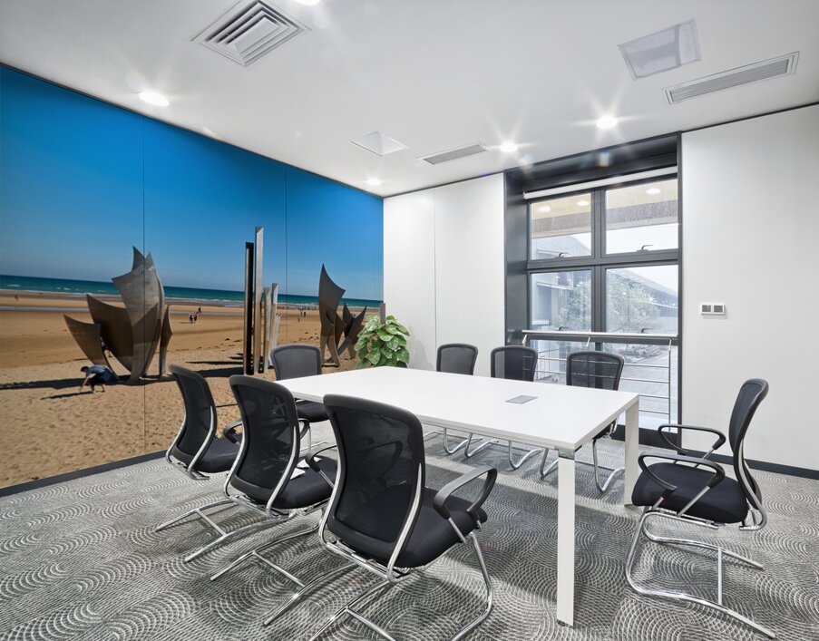 Visit to Omaha Beach in Normandy France with memorial sculpture Wall Printing