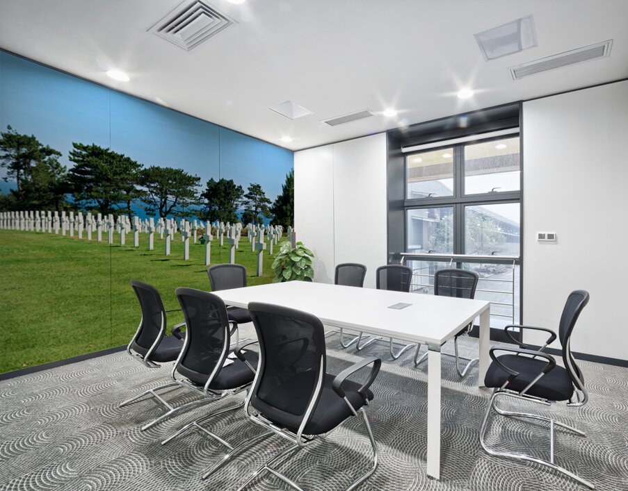 Grave markers at Normandy American Cemetery in Colleville sur Me Wall Printing