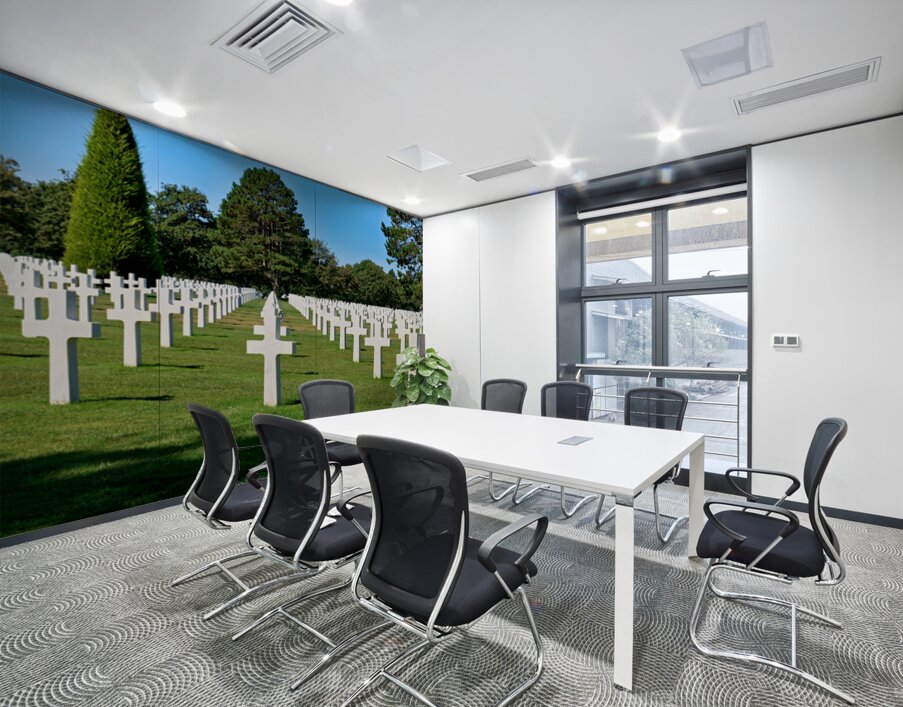 Grave markers at Normandy American Cemetery in Colleville sur Me Wall Printing