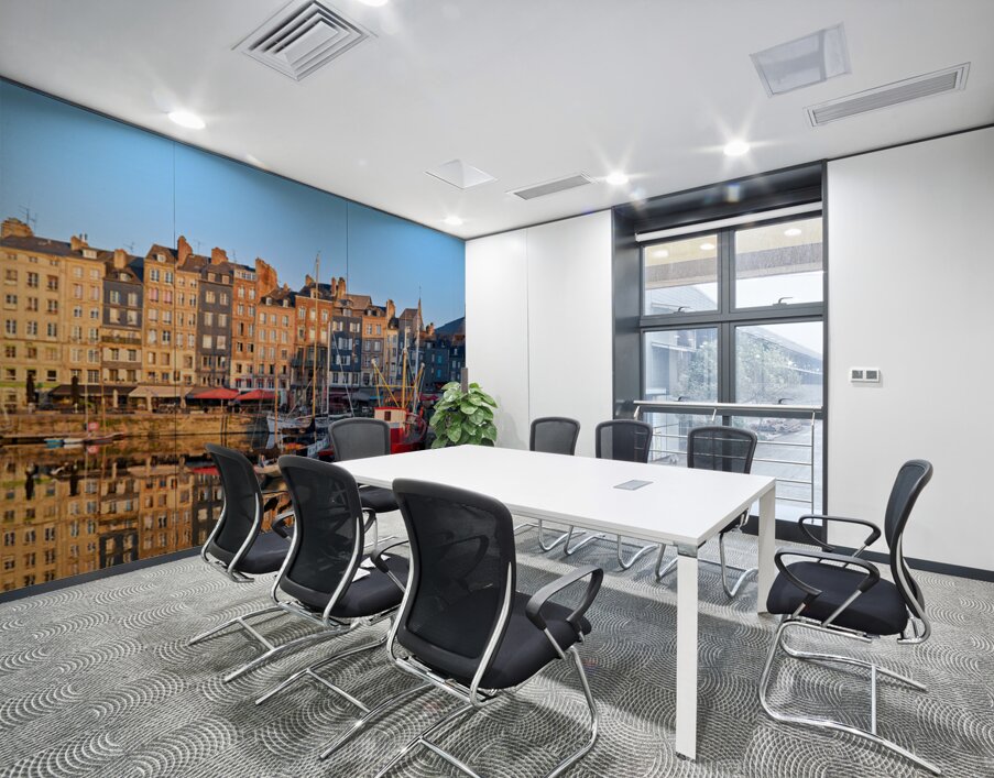 Sunrise at Honfleur harbour in Normandy France with reflections Wall Printing