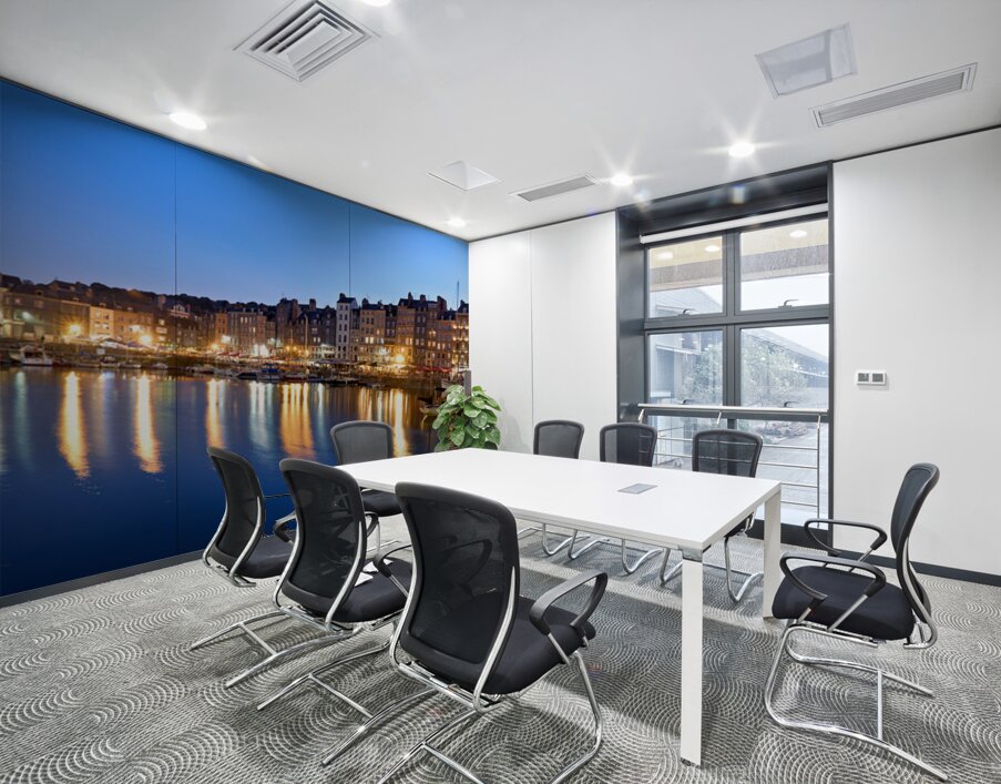 Harbour view of Honfleur at dusk with boats and buildings Wall Printing