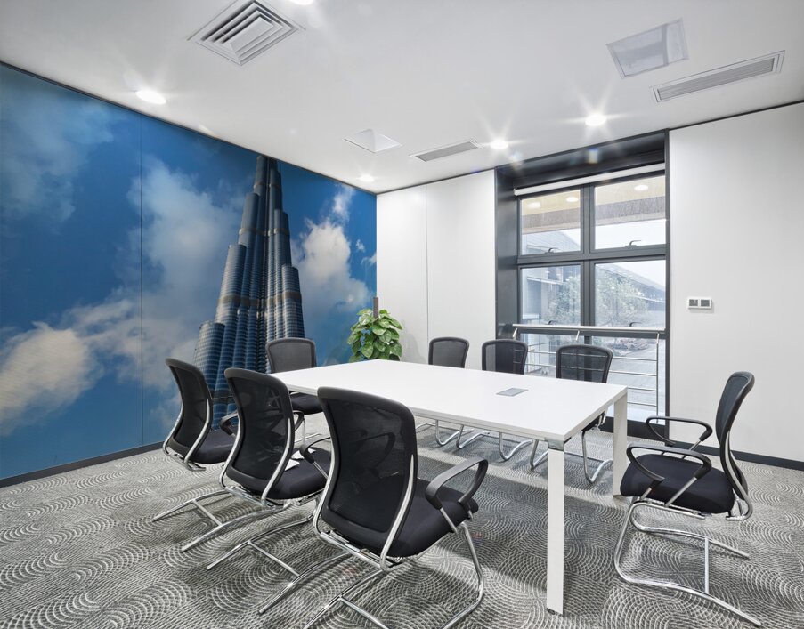 Burj Khalifa stands tall against a blue sky in Dubai UAE Wall Printing