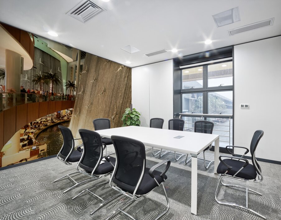 Indoor waterfall with diving sculptures and dining in Dubai UAE Wall Printing