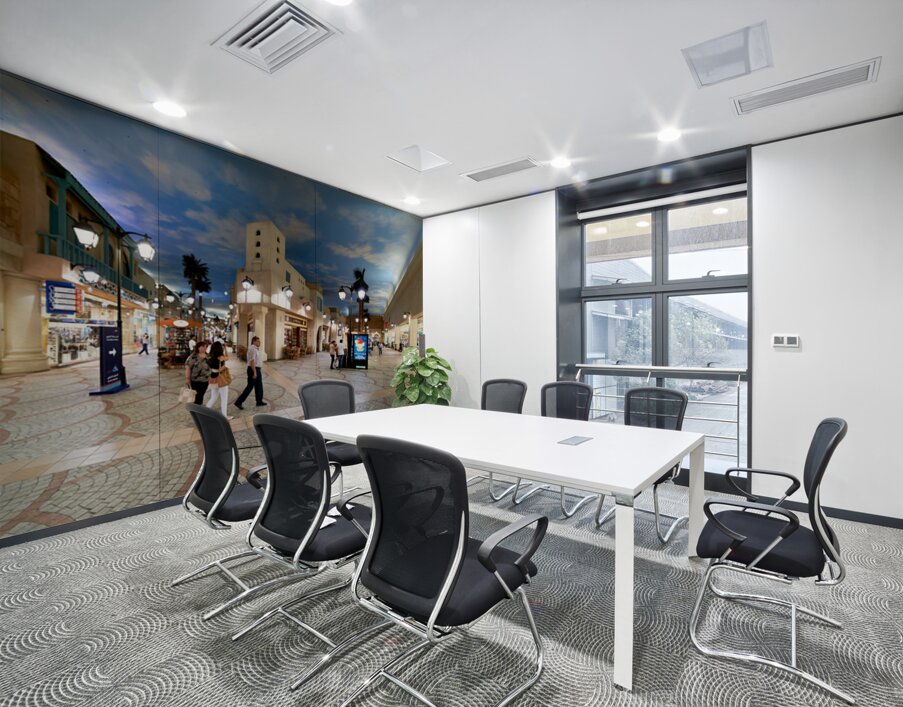 Shoppers stroll through a mall mimicking Dubais outdoor streets Wall Printing