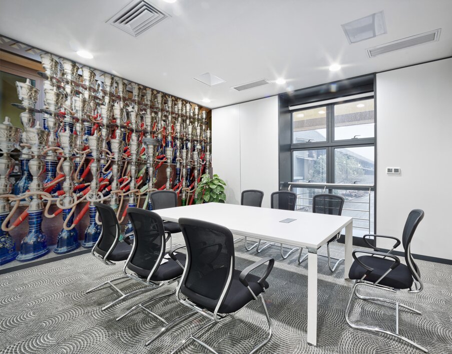 Display of hookahs for sale in Dubai cafe with many options Wall Printing