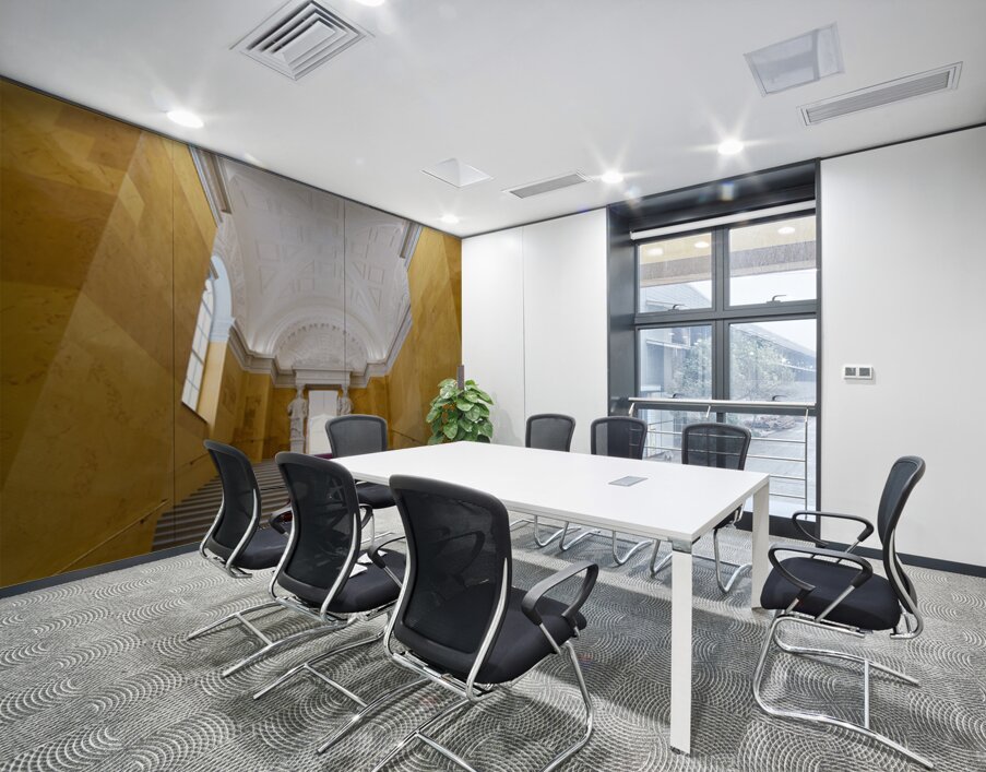 Steps in Residenz Palace in Munich with yellow walls and statues Wall Printing