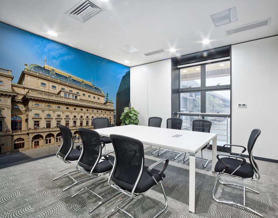 Pragues National Theatre and modern architecture contrast under Wall Printing