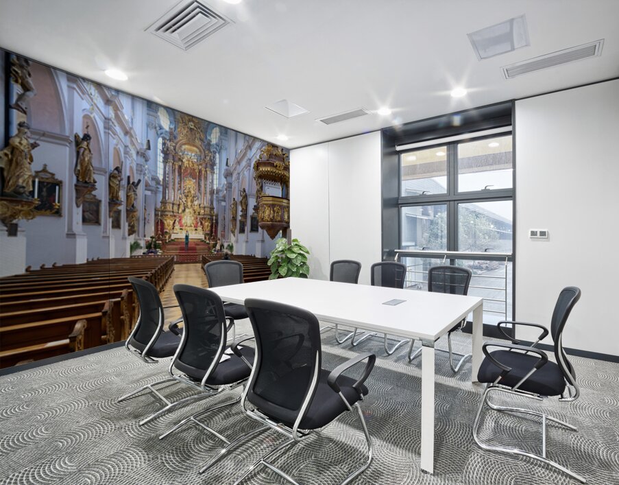 People explore the interior of St Wall Printing