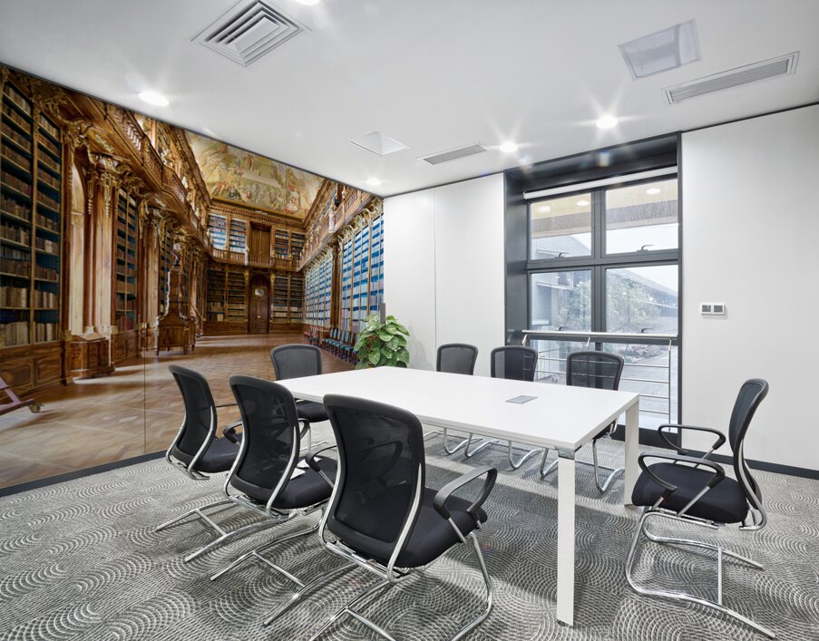 Magnificent baroque library filled with books and ceiling fresco Wall Printing