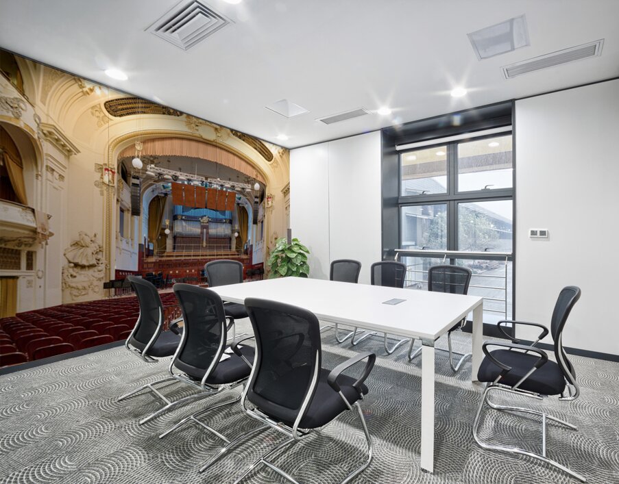 Grand concert hall with organ and empty seats. Wall Printing