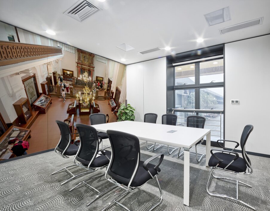 People explore a grand museum or synagogue with historical exhib Wall Printing