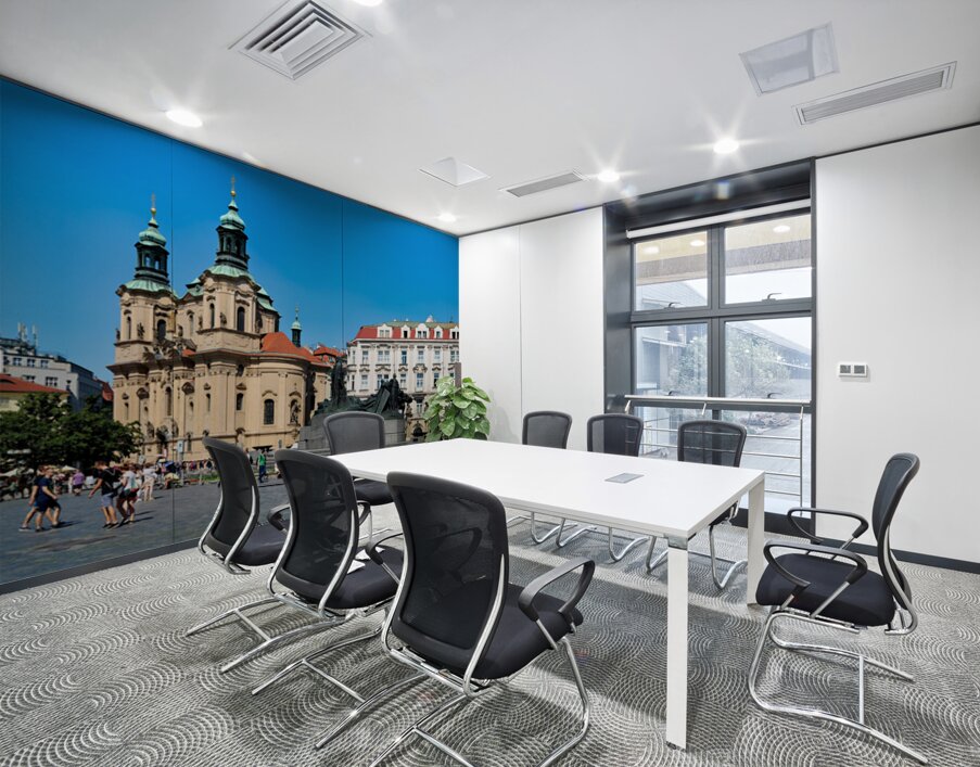 Pragues Old Town Square with St. Nicholas Church and Jan Hus Mo Wall Printing